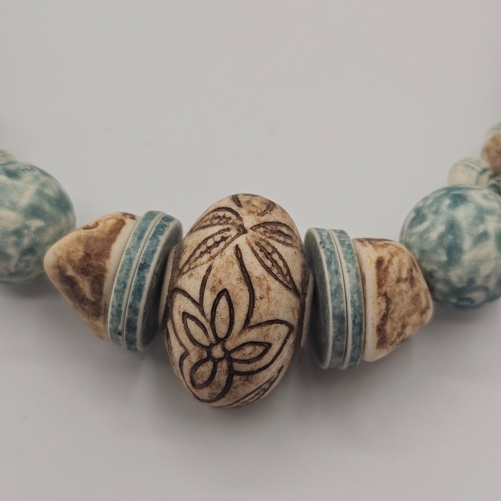 Beaded Statement Necklace Multicolor Boho Tribal Chunky Earthy - Picture 7 of 12